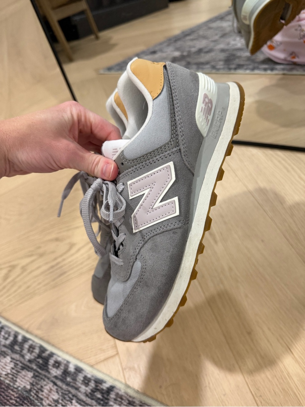 New Balance Women's Grey Suede Sneaker with Tan Heel - Picture 3 of 8